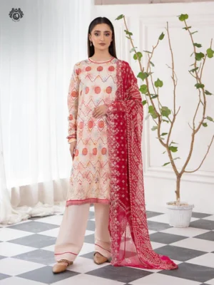 3 PC Unstitched Embroidered Lawn Suit