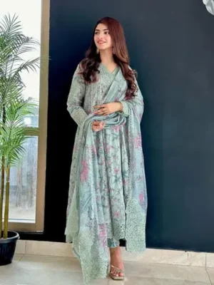 Printed Lawn Outfit with Heavy Embroidered Neck