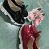 Thick Heel Flat Platform Oxford Women Shoes Pink/Red/Black
