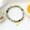 Mossy Agate Elastic Bracelet | 24K Lotus Flower Charm